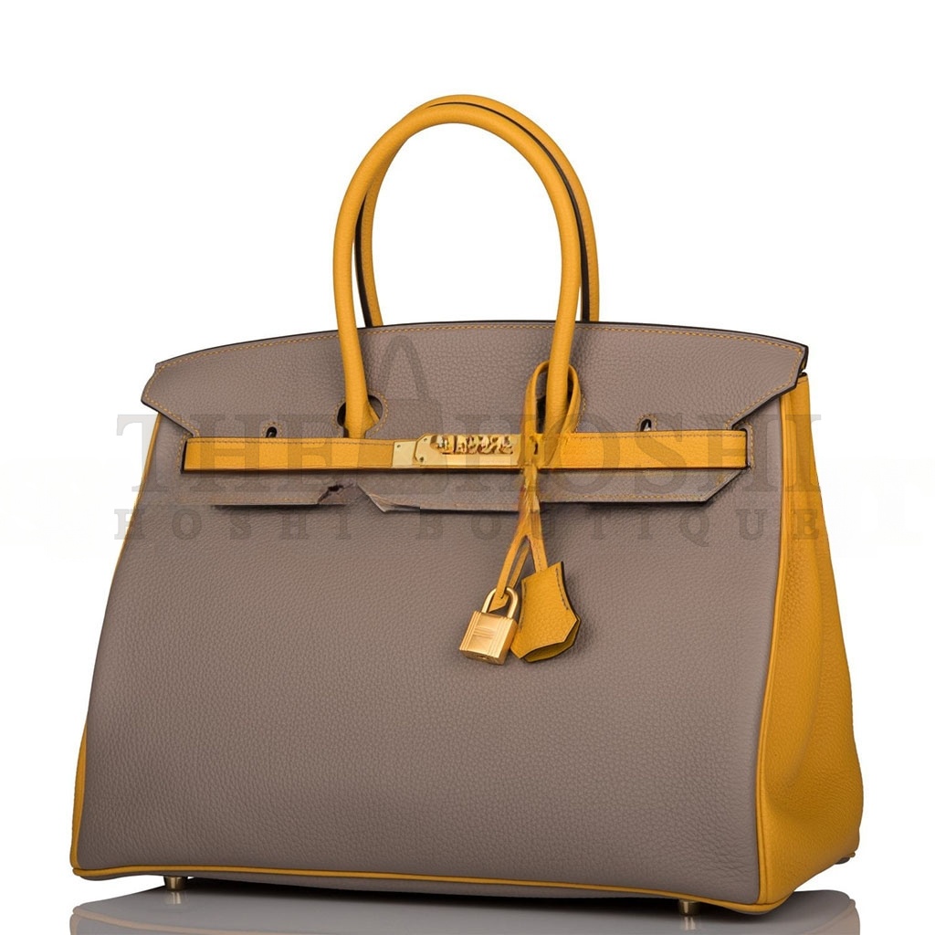 H**me5 BIRKIN 30 EPSOM ASPHALT GREY AND AMBER YELLOW GOLD BUCKLE H028369CK15 (30*23*15cm) Master Quality
